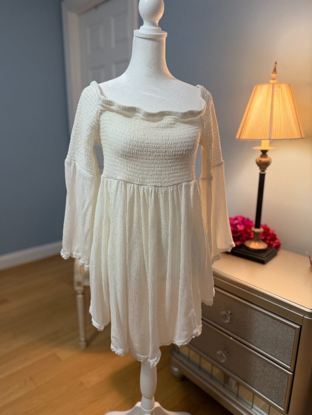 Torrid White Ivory Smocked Gauze Bell Sleeve Mini Dress 1X 14 16